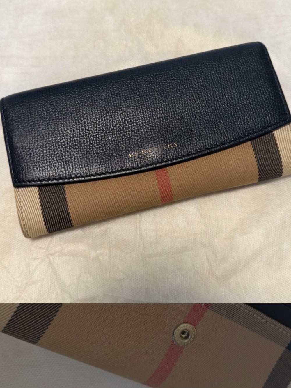 Burberry Black Leather & Vintage Haymarket Check Continental Wallet - Picture 2 of 5
